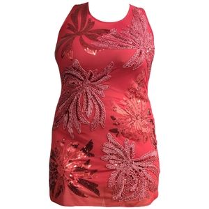 Red Sequin Dress Floral Sleeveless